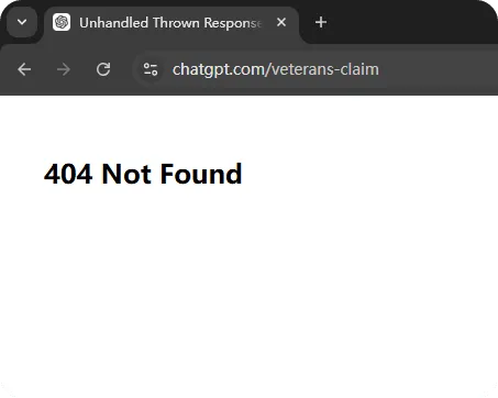 ChatGPT免费一年的军人PLUS已经关闭入口了，页面已404 Not Found