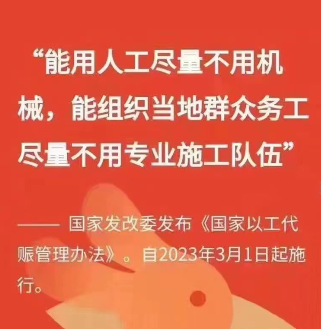 县级发展改革部门应指导以工代赈项目业主，能用人工尽量不用机械