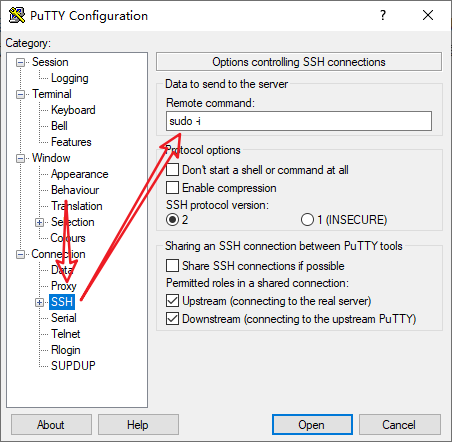 Putty登录ubuntu用户直接切换成Root用户权限